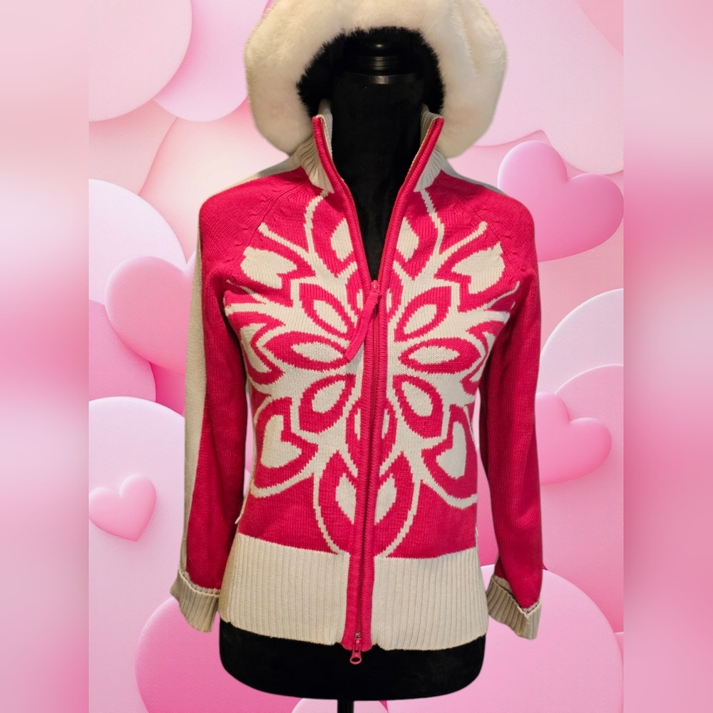 Scandinavian Pink and Cream Zip Up Sweater